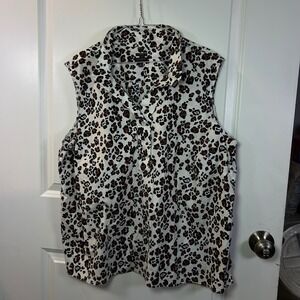 Talbots Plus Womens Sleeveless Leopard Print Non-Iron Cotton Blouse 2X
